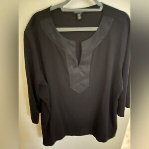 Lauren Ralph Lauren Black Satin-Trim Blouse